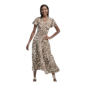 Womens Cabi‎ 6147 Swoon Dress Midi Taupe and Ivory Tie Open Back Size Large